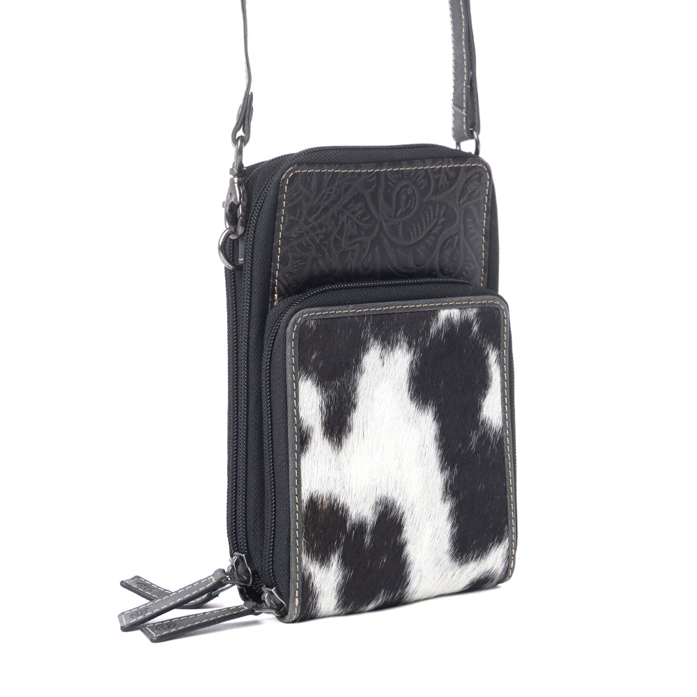 Myra Rustler Ridge Embossed Leather Hairon Sling Bag in Slate Smoke Myra USA