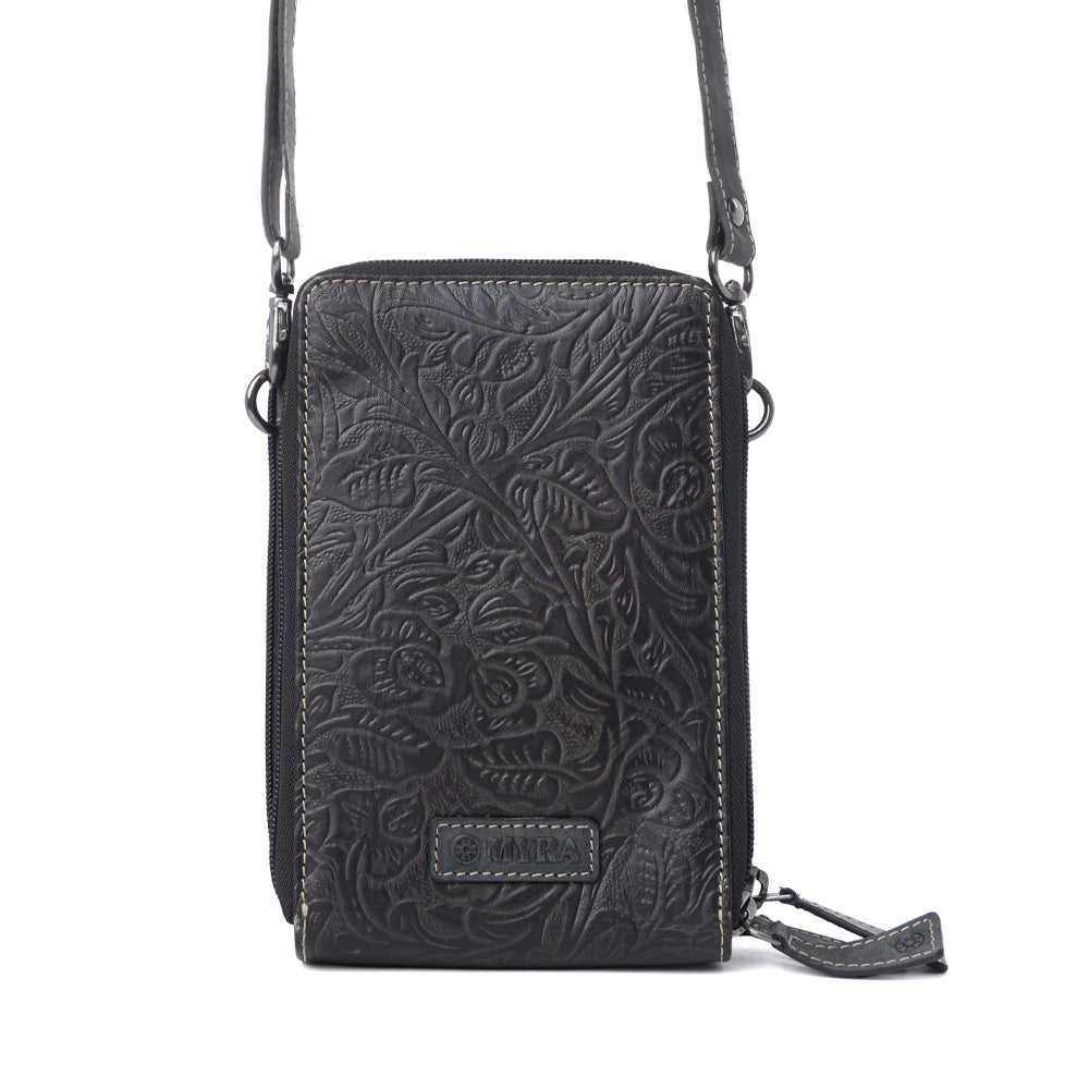 Myra Rustler Ridge Embossed Leather Hairon Sling Bag in Slate Smoke Myra USA