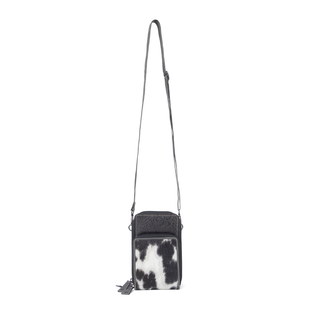 Myra Rustler Ridge Embossed Leather Hairon Sling Bag in Slate Smoke Myra USA