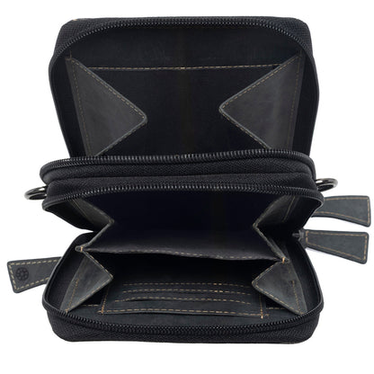 Myra Rustler Ridge Embossed Leather Hairon Sling Bag in Slate Smoke Myra USA