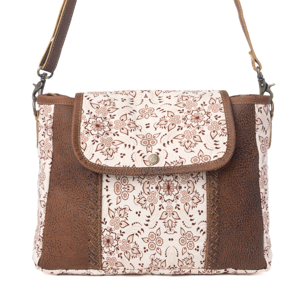 Myra Oakline Cotton & Leather Shoulder Bag in Mocha Beige Myra USA