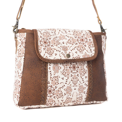 Myra Oakline Cotton & Leather Shoulder Bag in Mocha Beige Myra USA
