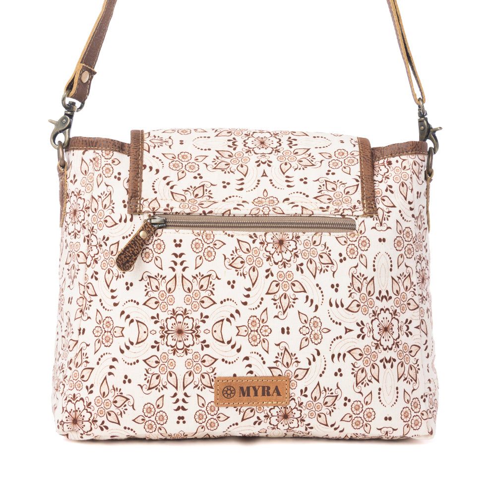 Myra Oakline Cotton & Leather Shoulder Bag in Mocha Beige Myra USA