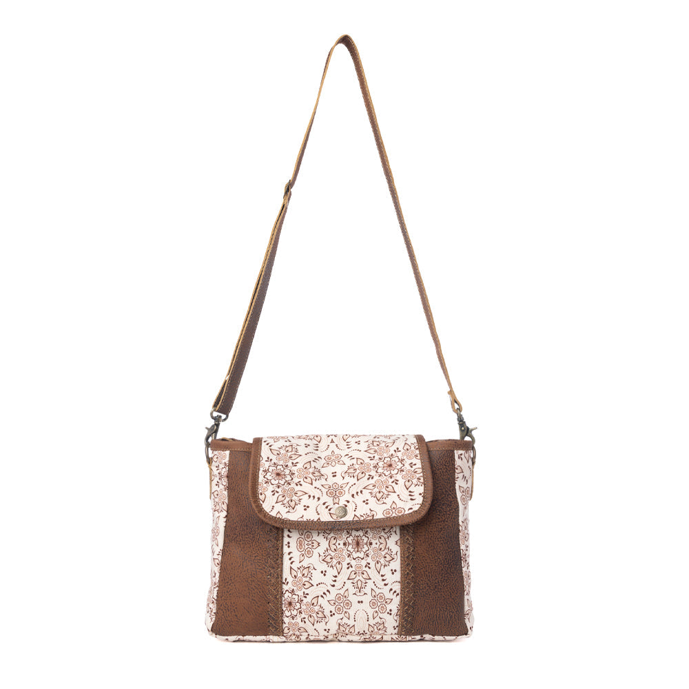 Myra Oakline Cotton & Leather Shoulder Bag in Mocha Beige Myra USA