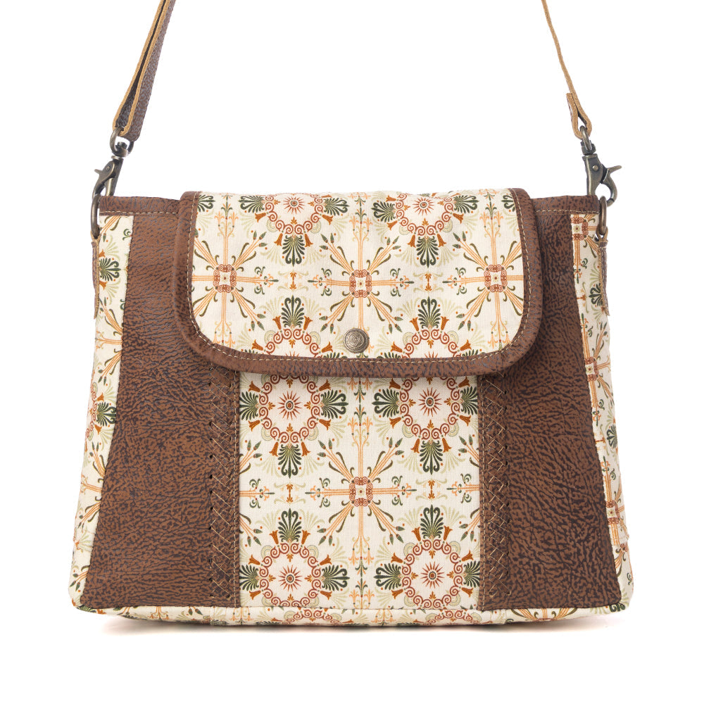 Myra Oakline Cotton & Leather Shoulder Bag in Oat Brown Myra USA