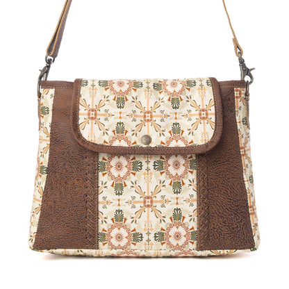 Myra Oakline Cotton & Leather Shoulder Bag in Oat Brown Myra USA