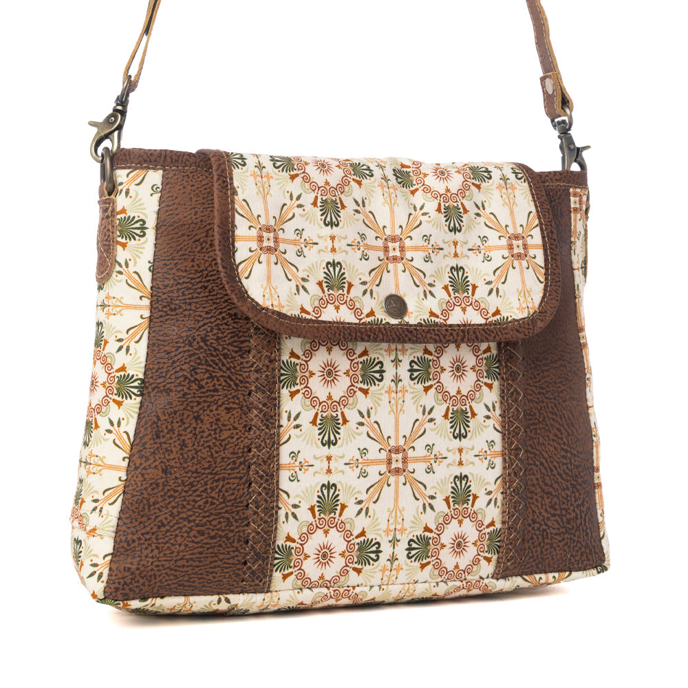 Myra Oakline Cotton & Leather Shoulder Bag in Oat Brown Myra USA