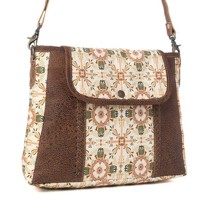 Myra Oakline Cotton & Leather Shoulder Bag in Oat Brown Myra USA