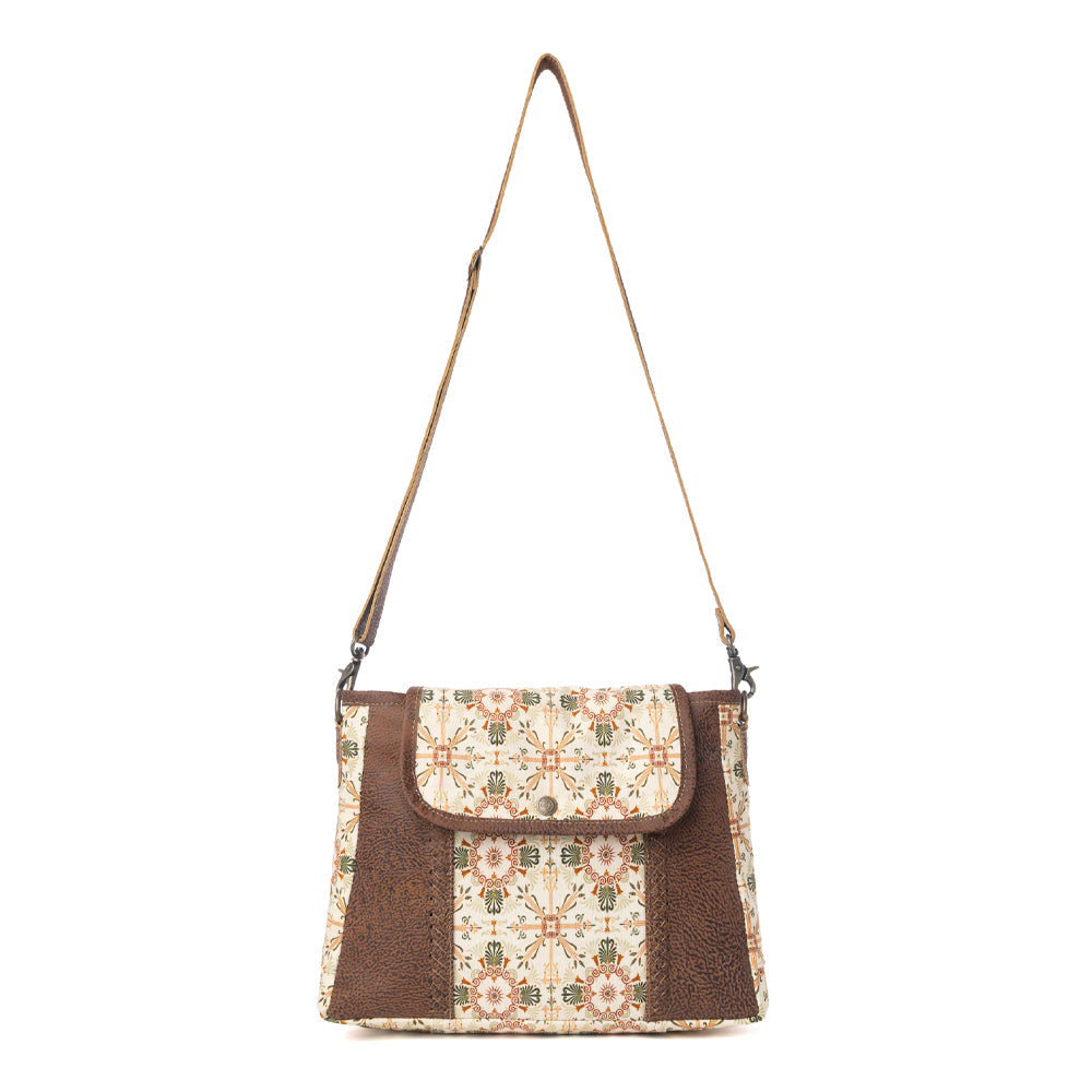 Myra Oakline Cotton & Leather Shoulder Bag in Oat Brown Myra USA