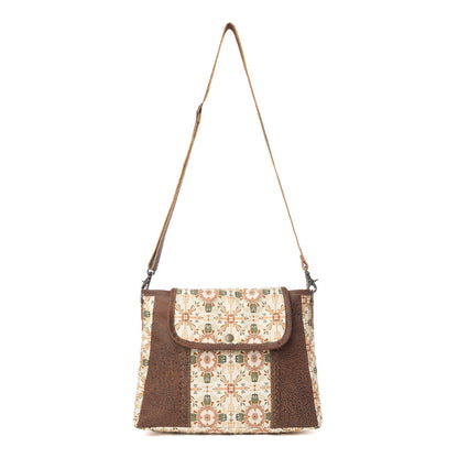Myra Oakline Cotton & Leather Shoulder Bag in Oat Brown Myra USA