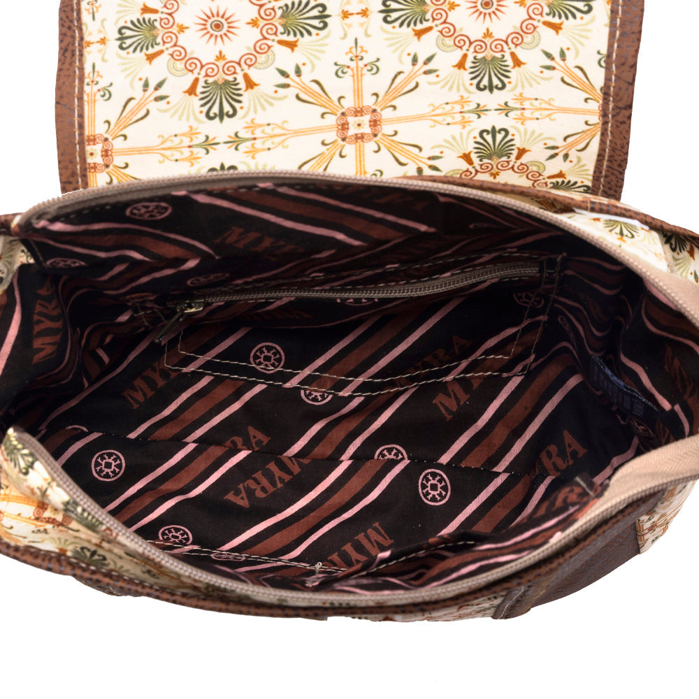 Myra Oakline Cotton & Leather Shoulder Bag in Oat Brown Myra USA