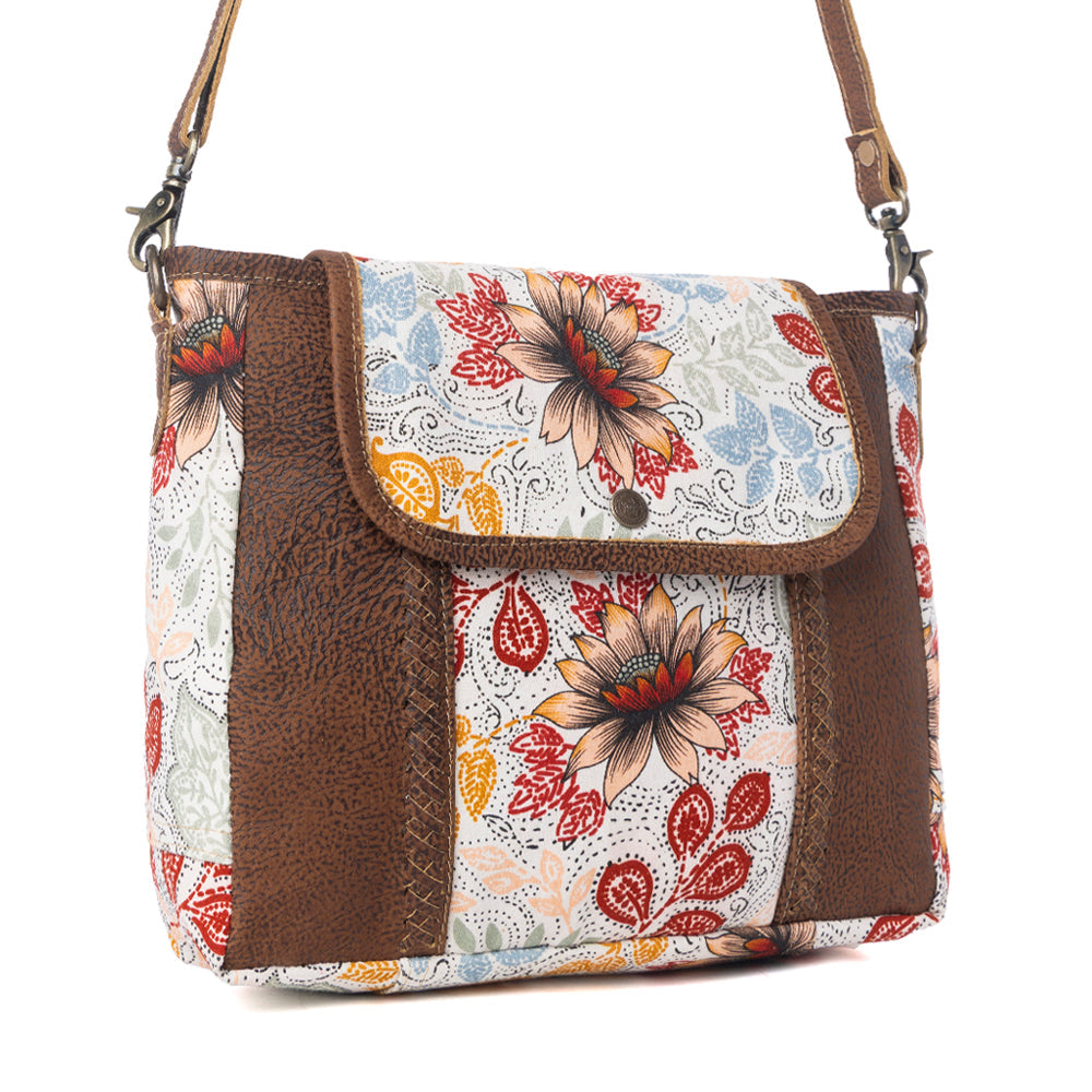Myra Oakline Cotton & Leather Shoulder Bag in Powder Brown Myra USA