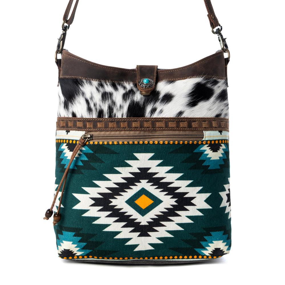 Myra Wovenstone Western shoulder Bag for Women in green with Aztec detail Myra USA