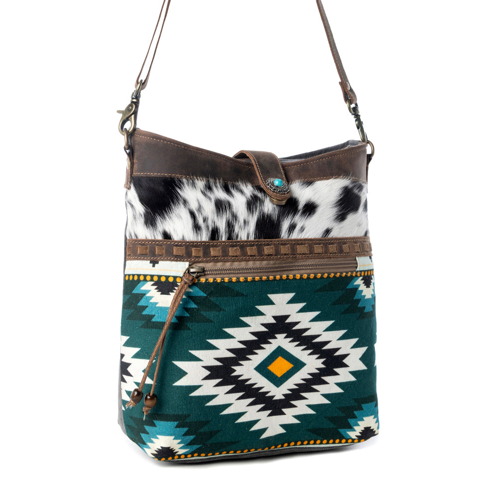 Myra Wovenstone Western shoulder Bag for Women in green with Aztec detail Myra USA