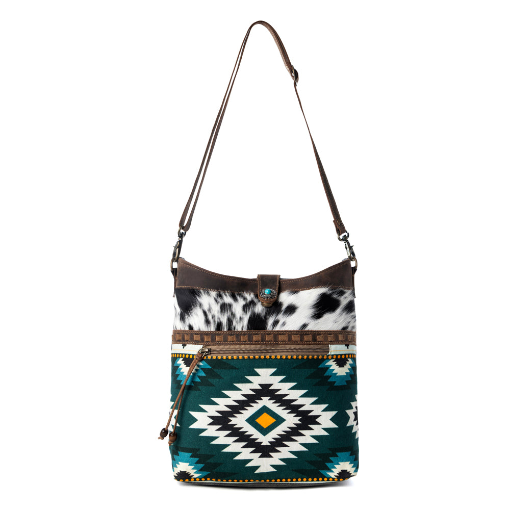Myra Wovenstone Western shoulder Bag for Women in green with Aztec detail Myra USA