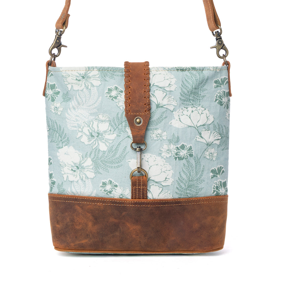 Myra Sagefield Cotton & Leather Shoulder Bag in Mint Brown Myra USA