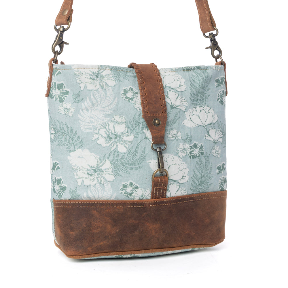 Myra Sagefield Cotton & Leather Shoulder Bag in Mint Brown Myra USA
