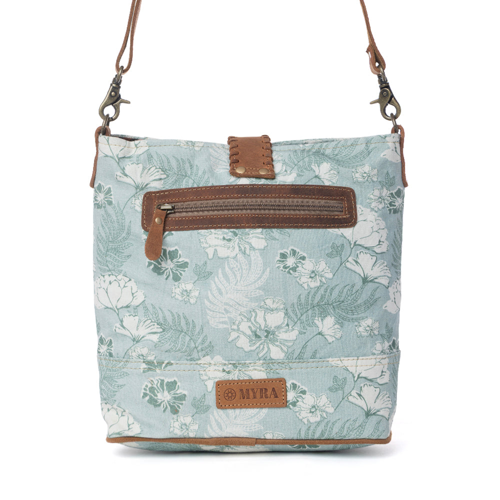Myra Sagefield Cotton & Leather Shoulder Bag in Mint Brown Myra USA