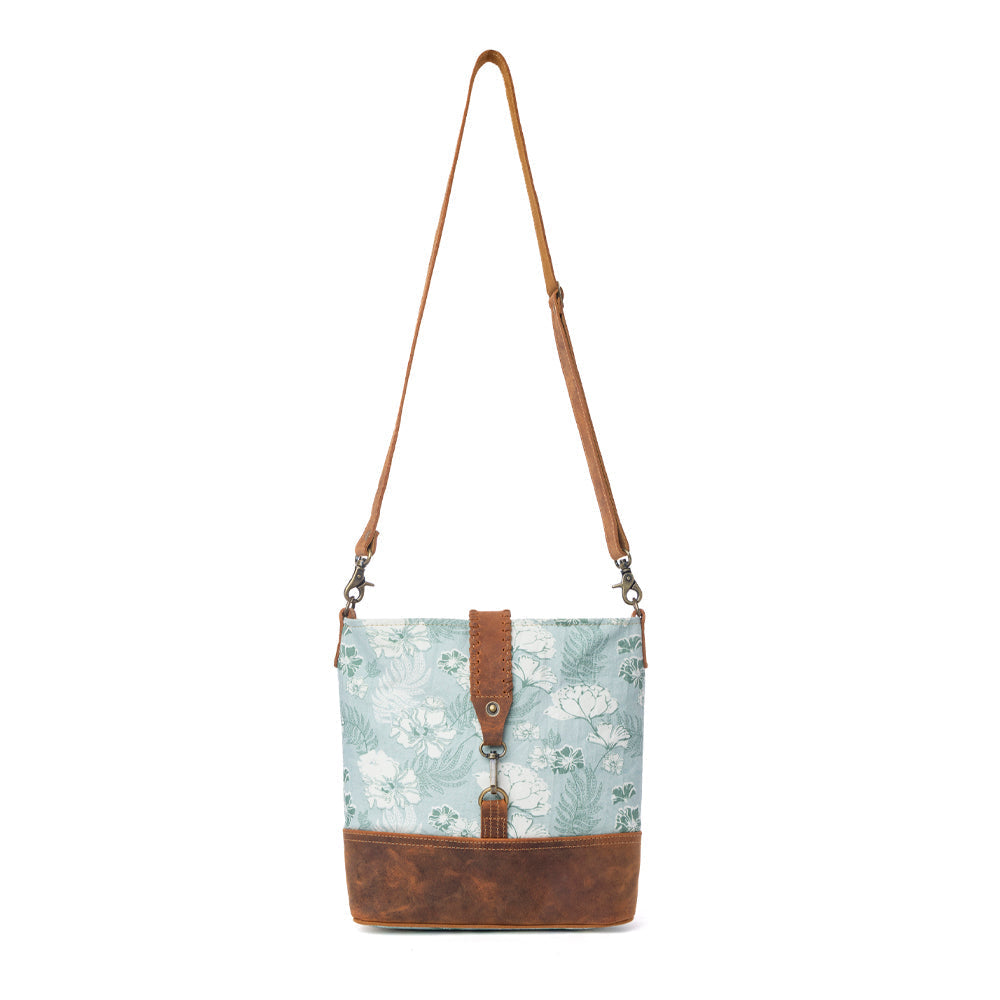 Myra Sagefield Cotton & Leather Shoulder Bag in Mint Brown Myra USA