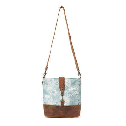 Myra Sagefield Cotton & Leather Shoulder Bag in Mint Brown Myra USA