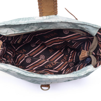 Myra Sagefield Cotton & Leather Shoulder Bag in Mint Brown Myra USA