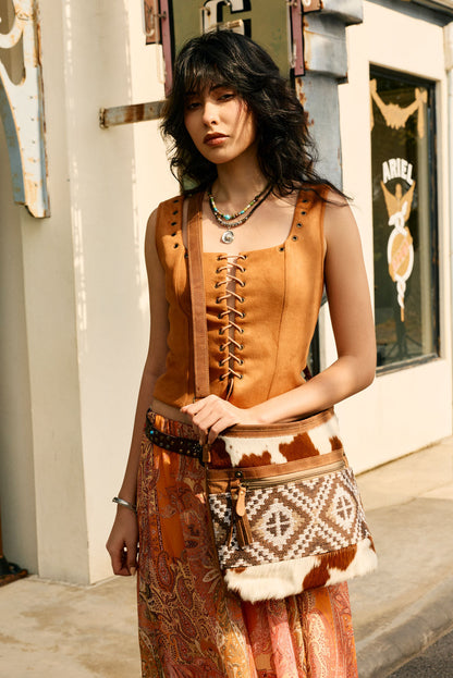 Myra Diamondback Trail Western Shoulder Bag for Women in Brown with Rug details Myra USA