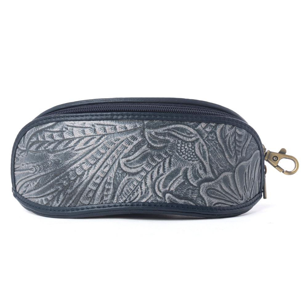 Myra Silver Creek Embossed Leather Sunglass Case in Midnight Steel Myra USA