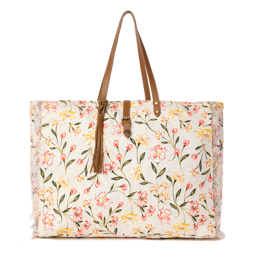 Myra Brookside Cotton & Leather Weekender Bag in Blush Cream Myra USA