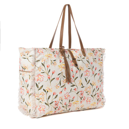 Myra Brookside Cotton & Leather Weekender Bag in Blush Cream Myra USA