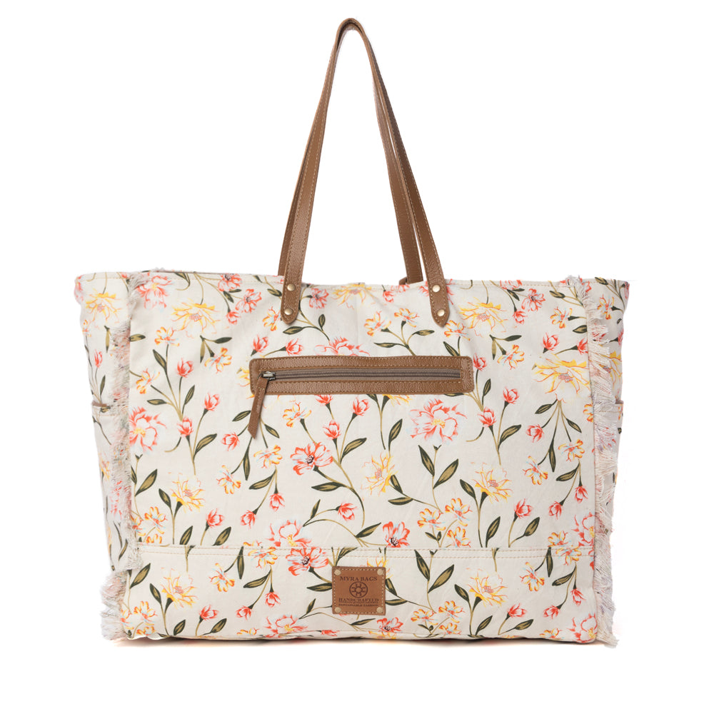 Myra Brookside Cotton & Leather Weekender Bag in Blush Cream Myra USA