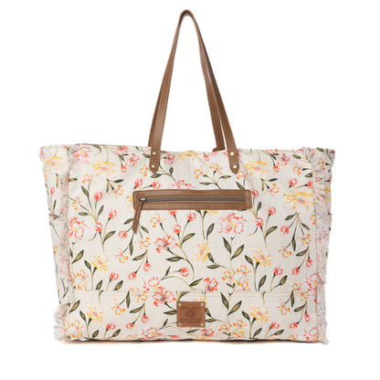 Myra Brookside Cotton & Leather Weekender Bag in Blush Cream Myra USA