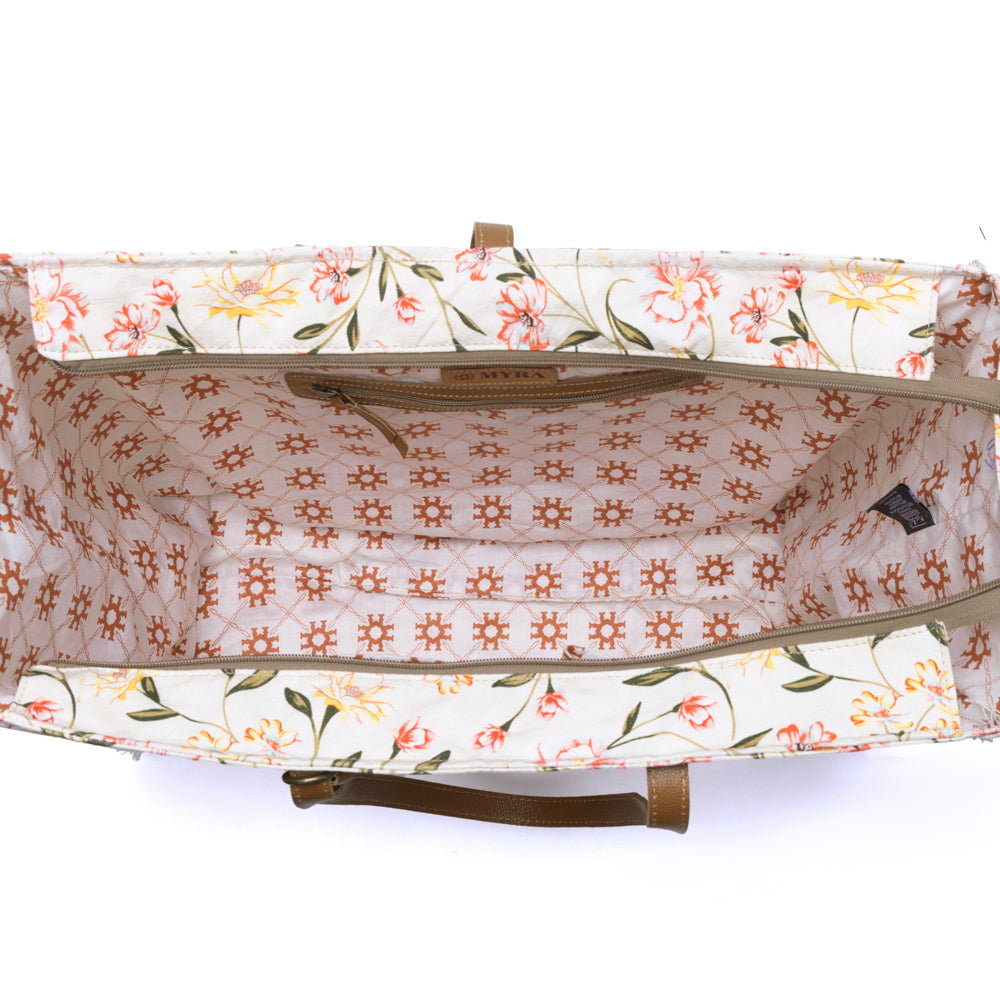 Myra Brookside Cotton & Leather Weekender Bag in Blush Cream Myra USA