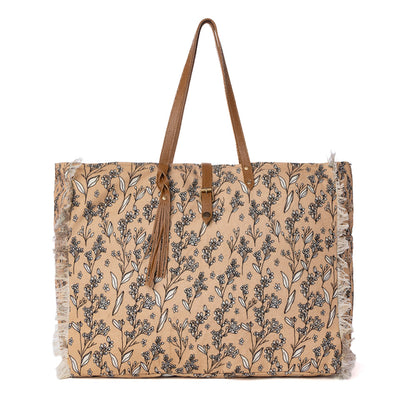 Myra Brookside Cotton & Leather Weekender Bag in Warm Tan Myra USA
