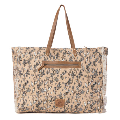 Myra Brookside Cotton & Leather Weekender Bag in Warm Tan Myra USA