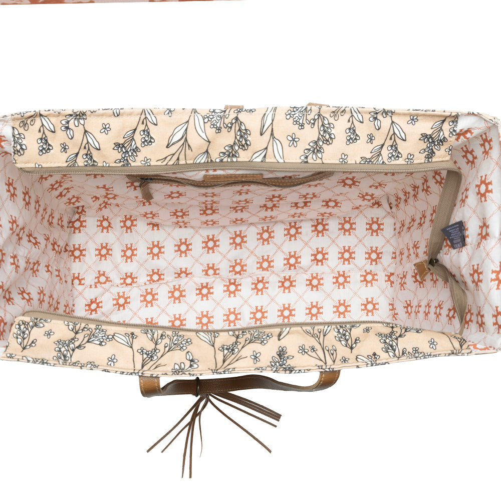 Myra Brookside Cotton & Leather Weekender Bag in Warm Tan Myra USA
