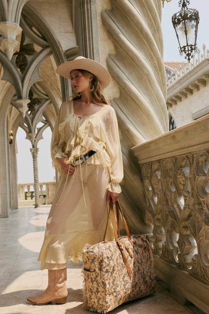 Myra Brookside Cotton & Leather Weekender Bag in Warm Tan Myra USA