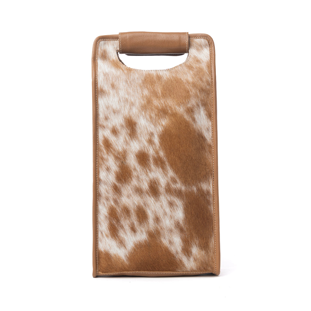 Myra Cypress Field Hairon Leather Wine Bottle Holder in Tan Beige Myra USA