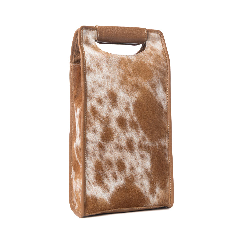 Myra Cypress Field Hairon Leather Wine Bottle Holder in Tan Beige Myra USA