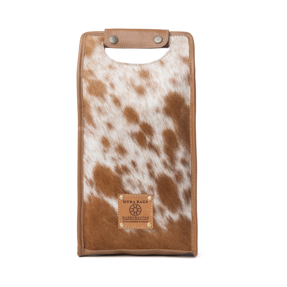 Myra Cypress Field Hairon Leather Wine Bottle Holder in Tan Beige Myra USA