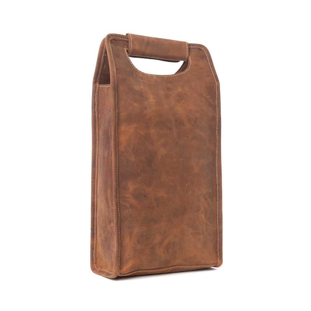 Myra Cypress Field Hairon Leather Wine Bottle Holder in Shadow Cream Chestnut Brown Myra USA