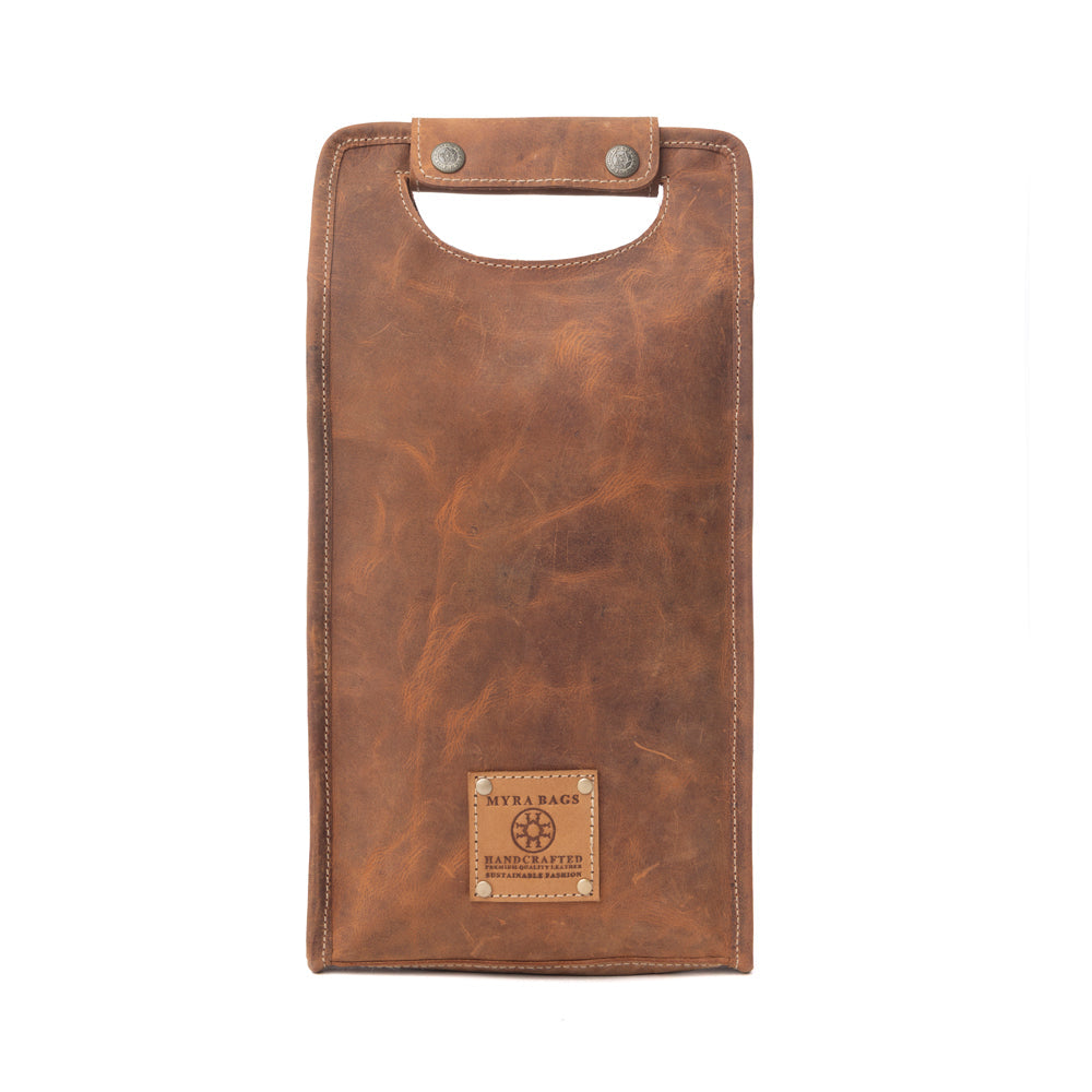 Myra Cypress Field Hairon Leather Wine Bottle Holder in Shadow Cream Chestnut Brown Myra USA