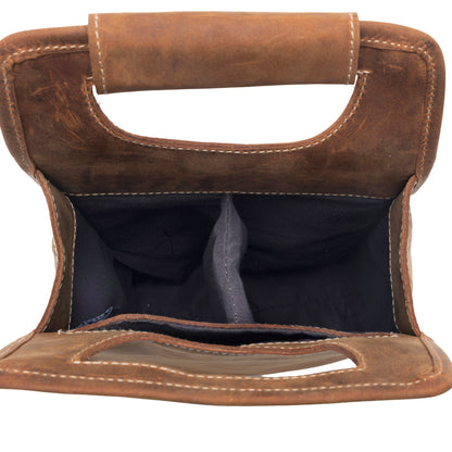 Myra Cypress Field Hairon Leather Wine Bottle Holder in Shadow Cream Chestnut Brown Myra USA