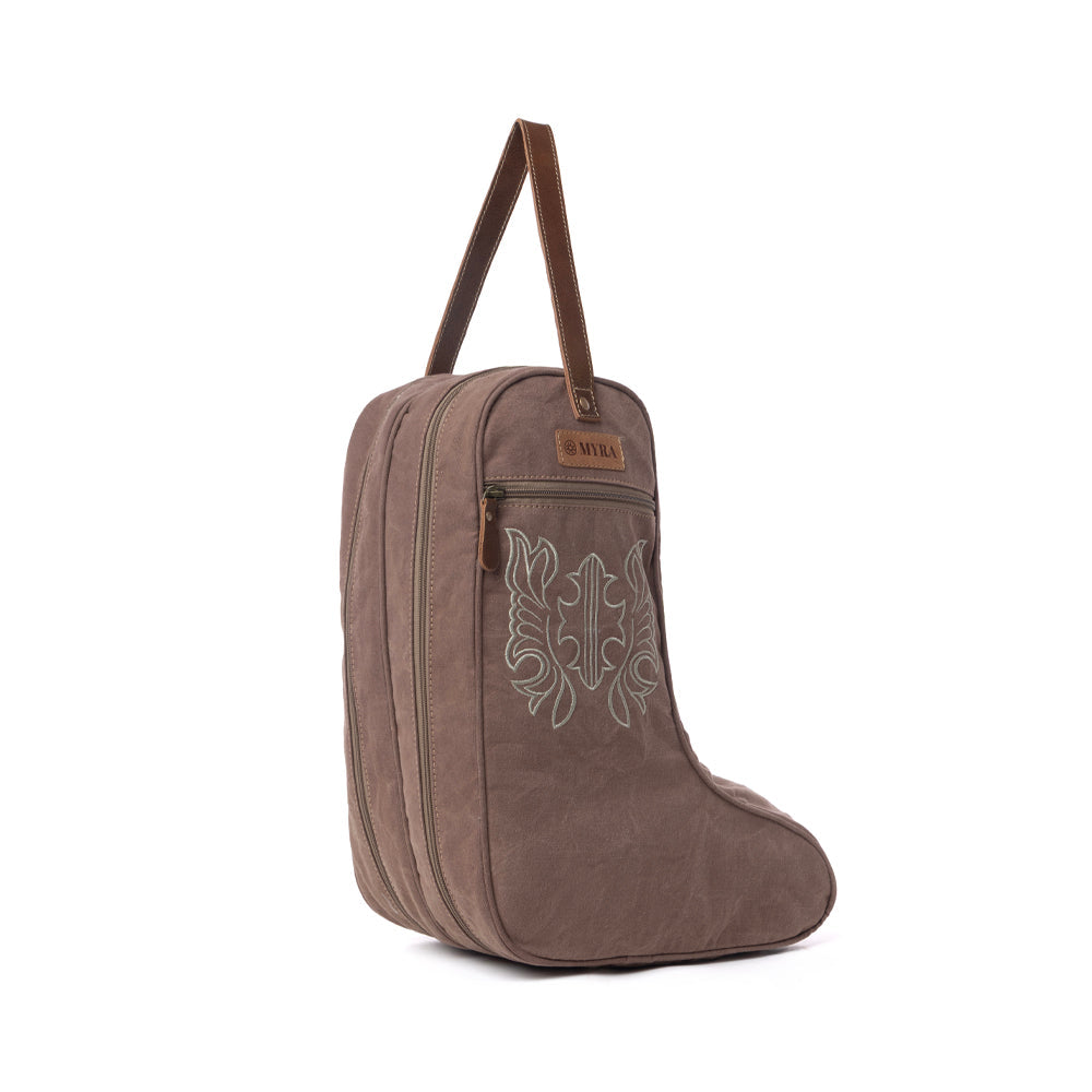 Myra Sunstone Cotton & Leather Boot Bag in Sandy Taupe Myra USA