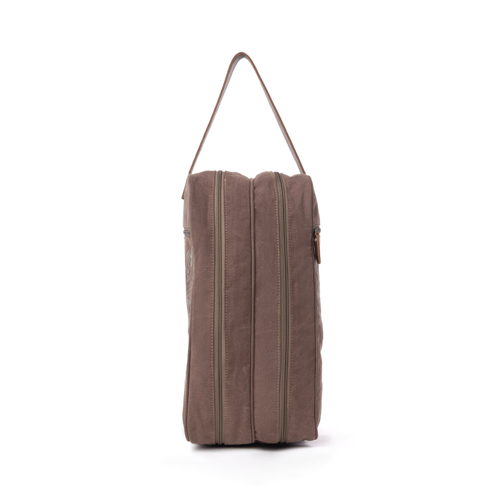 Myra Sunstone Cotton & Leather Boot Bag in Sandy Taupe Myra USA