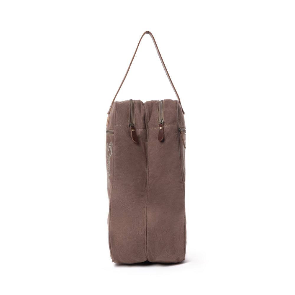 Myra Sunstone Cotton & Leather Boot Bag in Sandy Taupe Myra USA