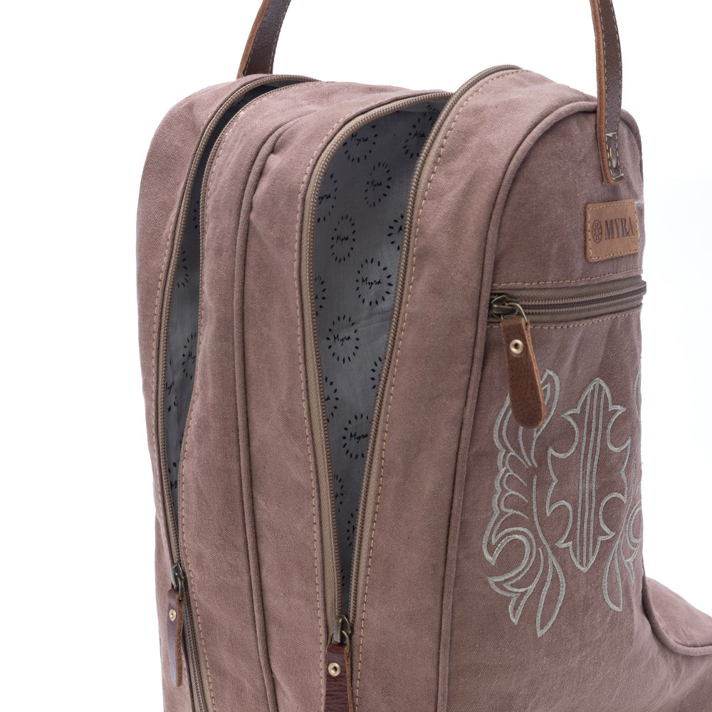 Myra Sunstone Cotton & Leather Boot Bag in Sandy Taupe Myra USA