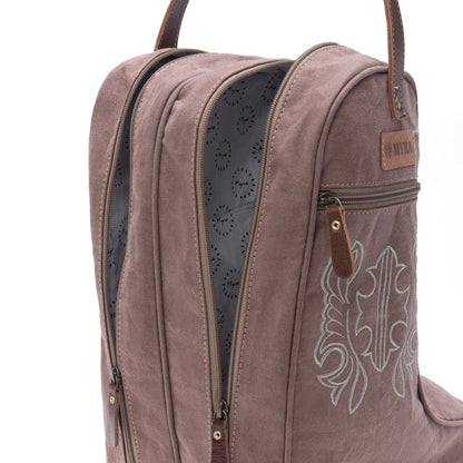 Myra Sunstone Cotton & Leather Boot Bag in Sandy Taupe Myra USA