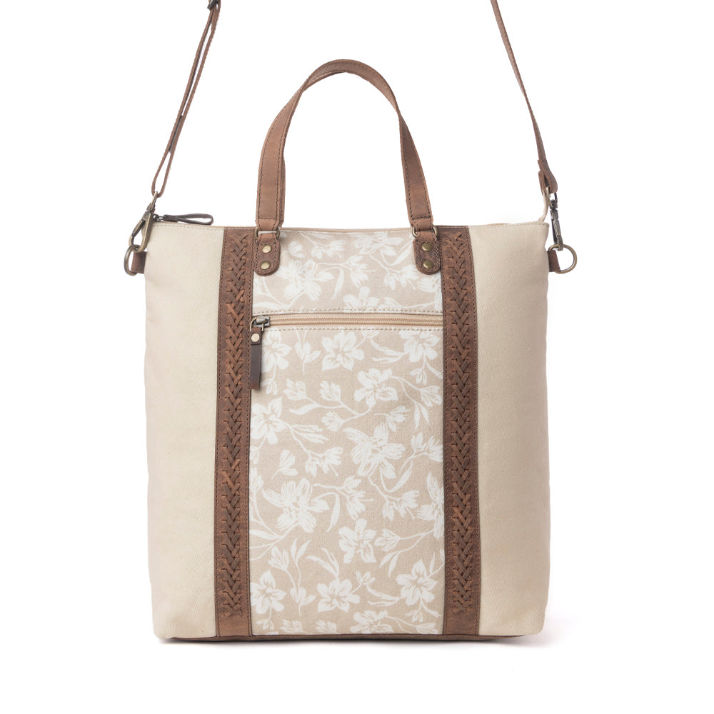 Myra Sunfield Haven Cotton & Leather Tote Bag in Timber Cream Myra USA