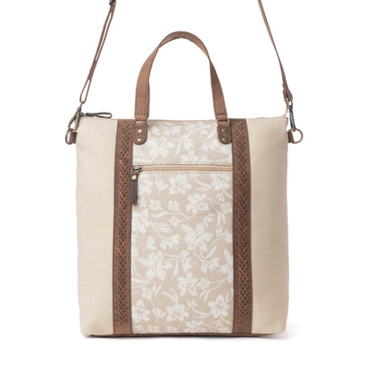 Myra Sunfield Haven Cotton & Leather Tote Bag in Timber Cream Myra USA
