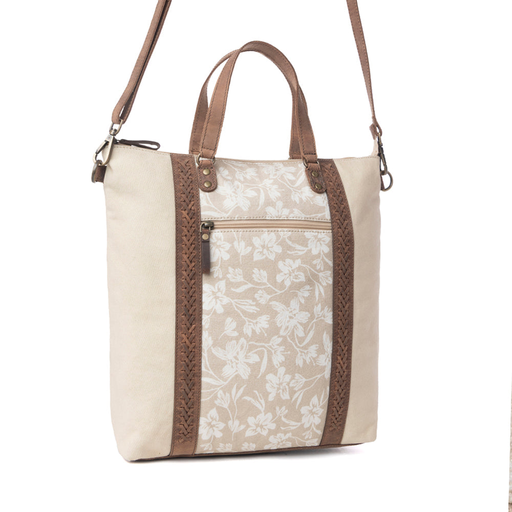 Myra Sunfield Haven Cotton & Leather Tote Bag in Timber Cream Myra USA